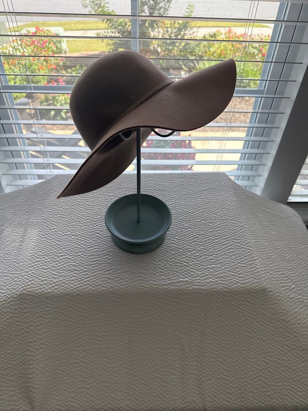 A New Day 100% Wool Wide Brim Floppy Hat Tan Brown Band Boho Cottagecore OS